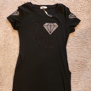 Julia Black Mini Dress with Rhinestone Design Size Small